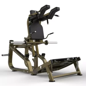 Modernt benpressmaskin i gym, isolerad på vit.